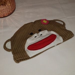 🐒 Little female Sock Monkey Baby Hat 0-9 Months